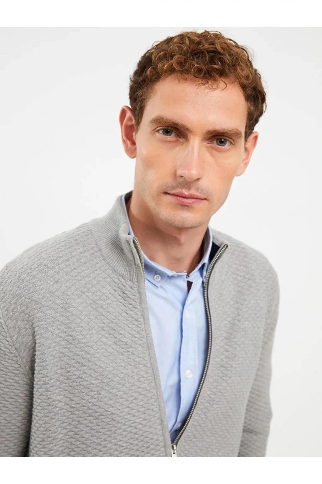 SOUTHBLUE Gri Standart Kalıp Dik Yaka Erkek Triko Hırka