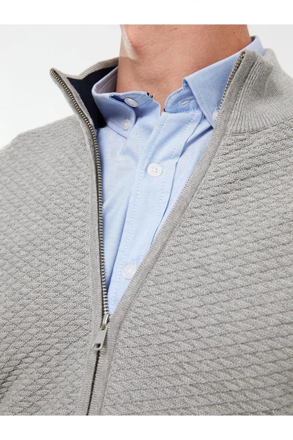 SOUTHBLUE Gri Standart Kalıp Dik Yaka Erkek Triko Hırka