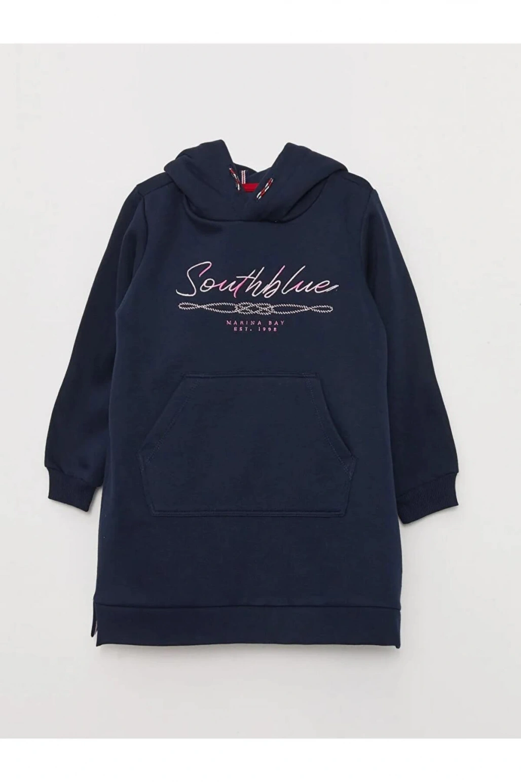 SOUTHBLUE Lacivert Kapüşonlu Nakışlı Uzun Kollu Kız Çocuk Elbise