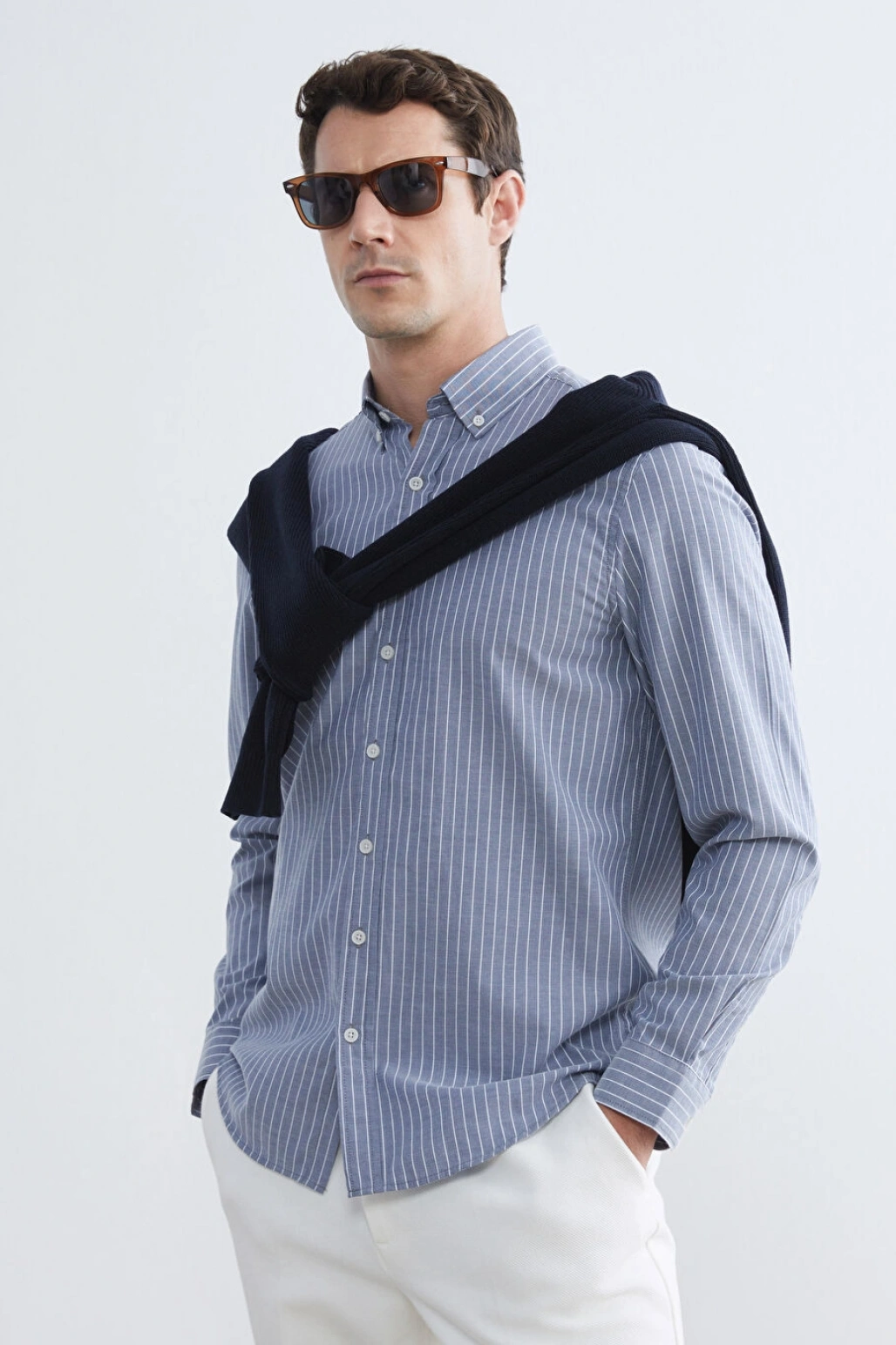 SOUTHBLUE Lacivert Regular Fit Uzun Kollu Çizgili Erkek Gömlek