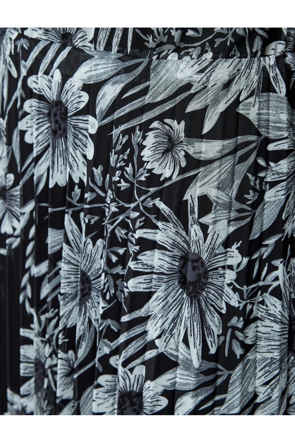 Standart Bel Astarlı Uzun Pileli Çiçekli Etek