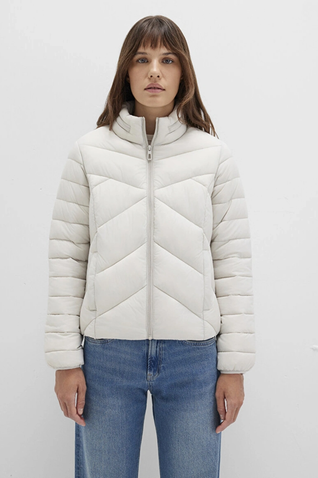 Su İtici Dik Yaka Ekru Şişme Mont