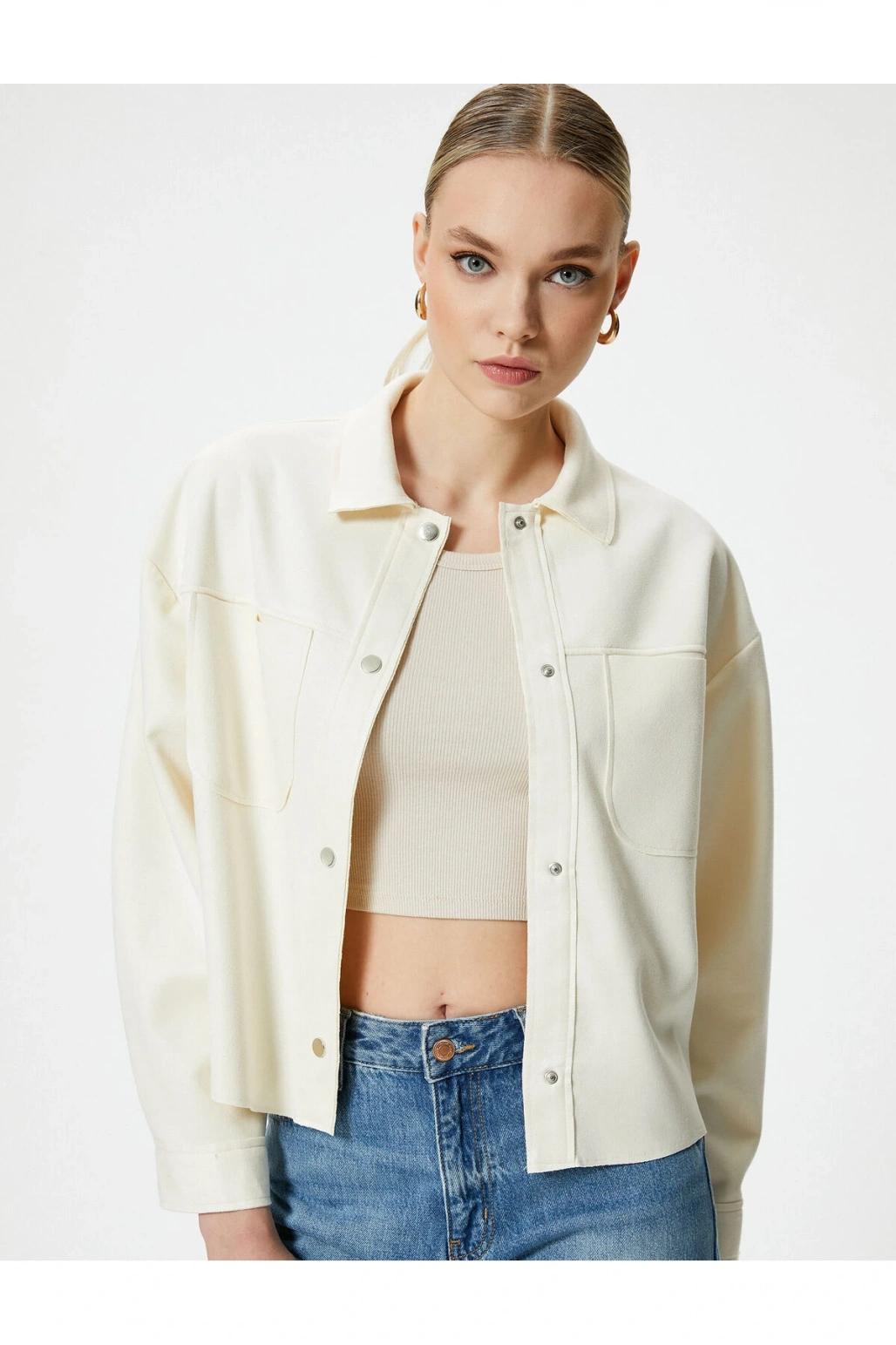 Süet Ceket Çıtçıt Düğmeli Klasik Yaka Cepli