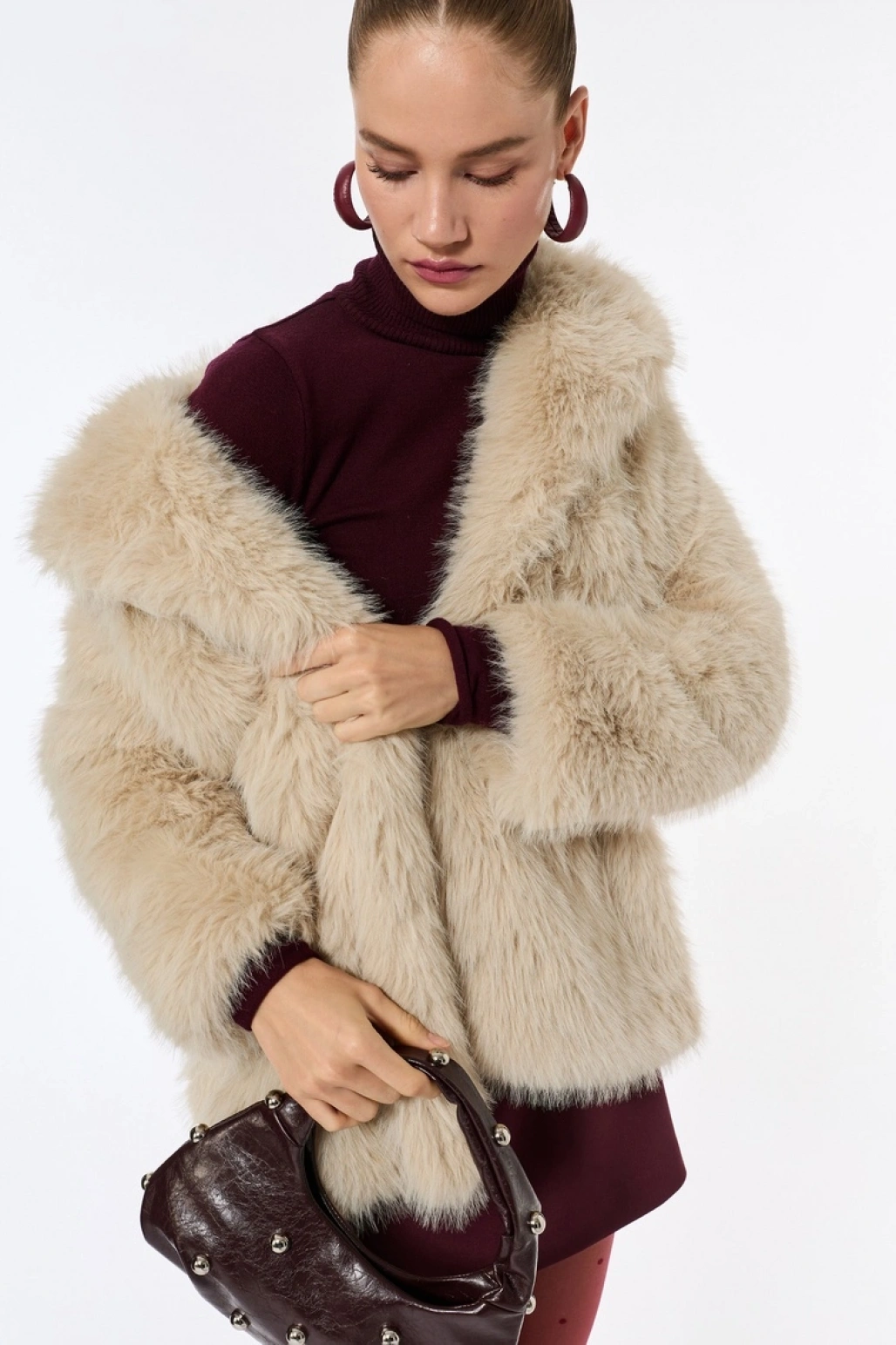 Suni Kürk Kaban Kruvaze Uzun Kollu