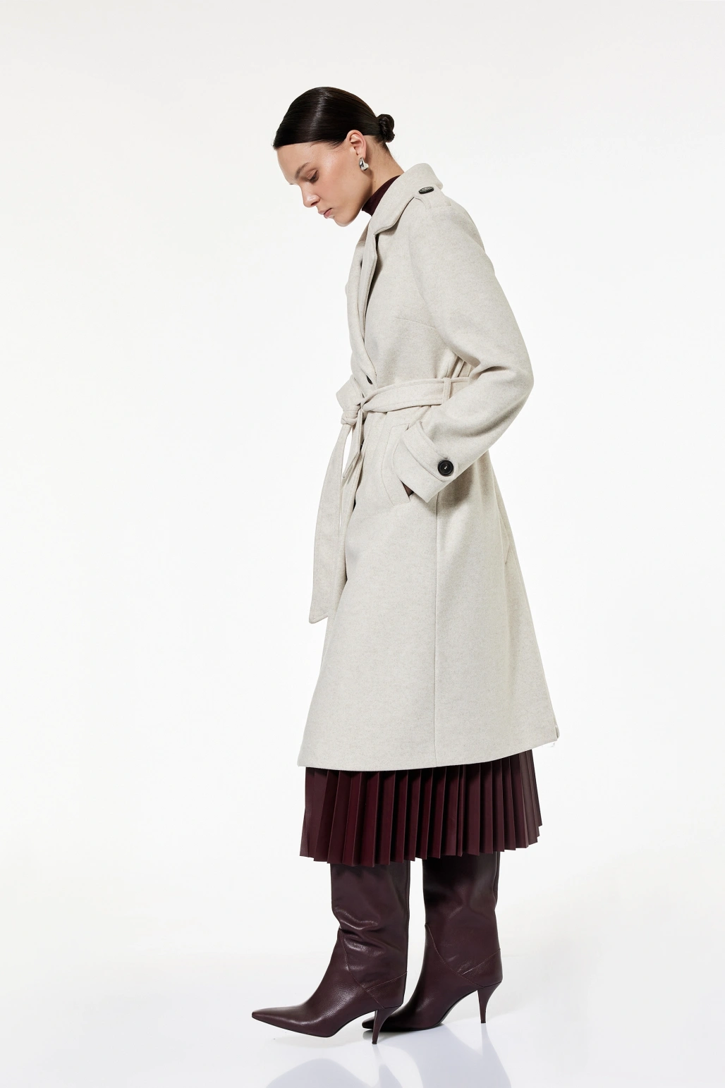 Trenç Kaban Kaşe Uzun Kollu Kruvaze Kemerli