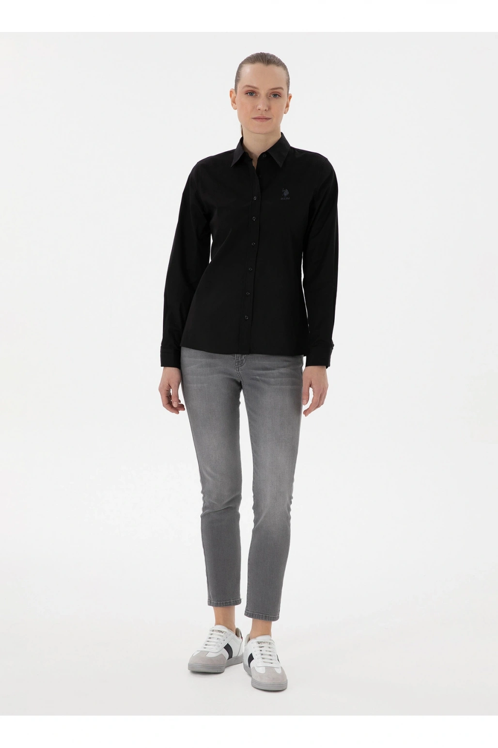 U.S. Polo Assn. U.S. Polo Assn. Slim Fit Gömlek Yaka Siyah Kadın Gömlek