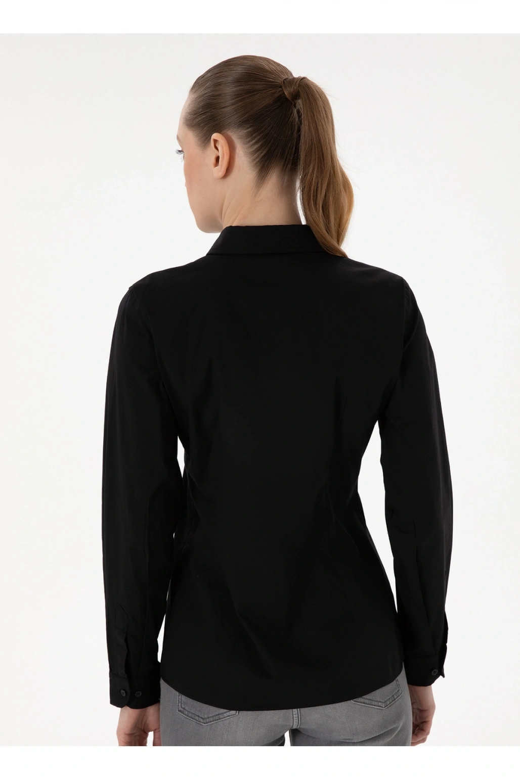 U.S. Polo Assn. U.S. Polo Assn. Slim Fit Gömlek Yaka Siyah Kadın Gömlek