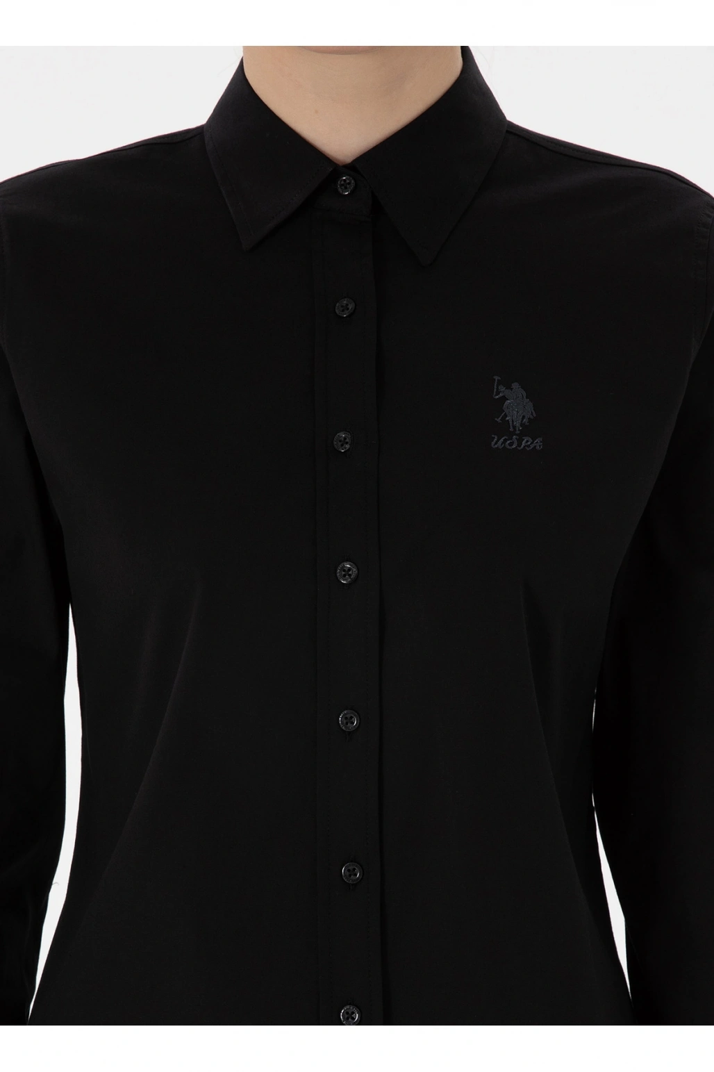 U.S. Polo Assn. U.S. Polo Assn. Slim Fit Gömlek Yaka Siyah Kadın Gömlek