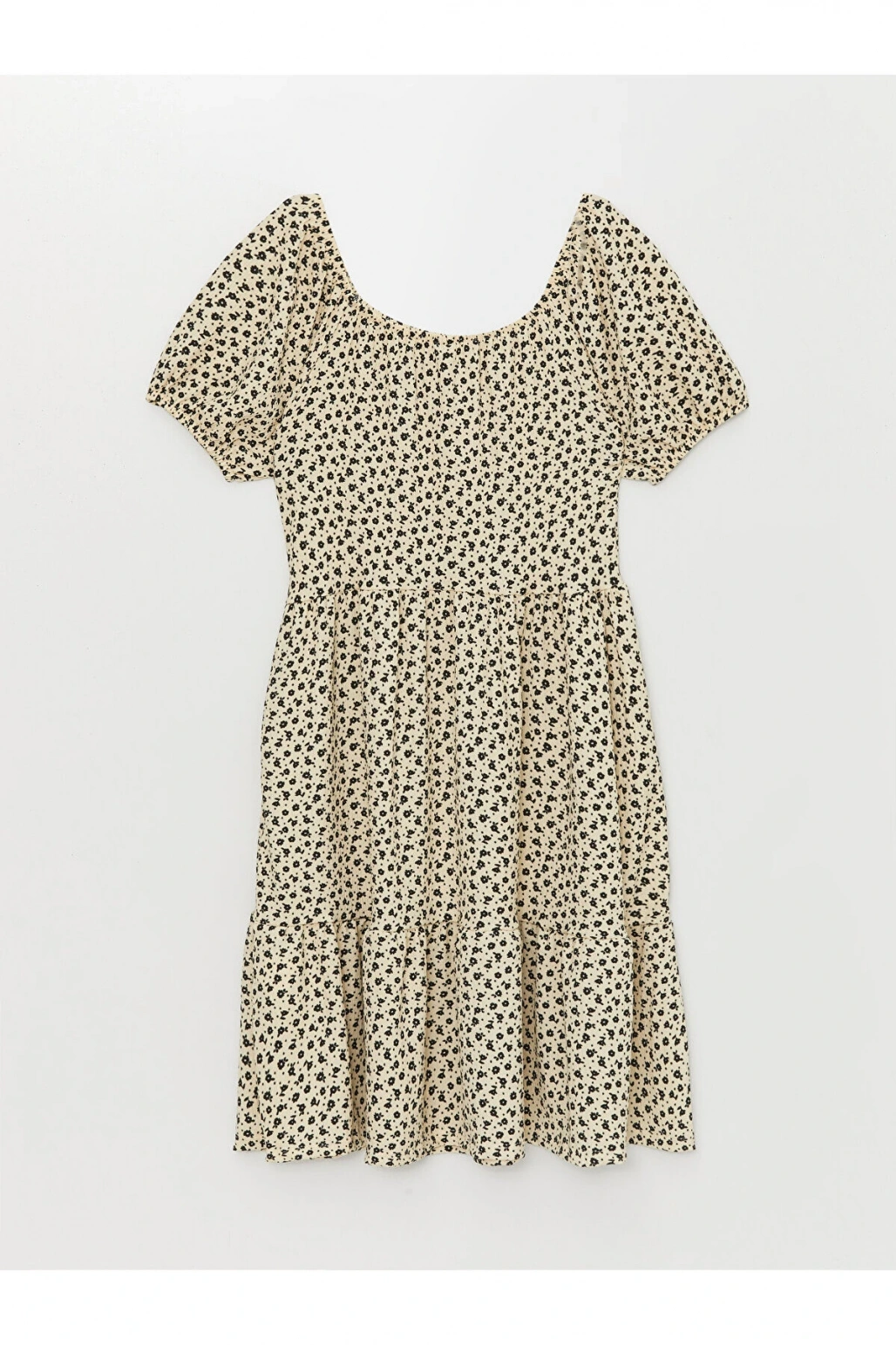 U Yaka Çiçekli Kız Çocuk Elbise