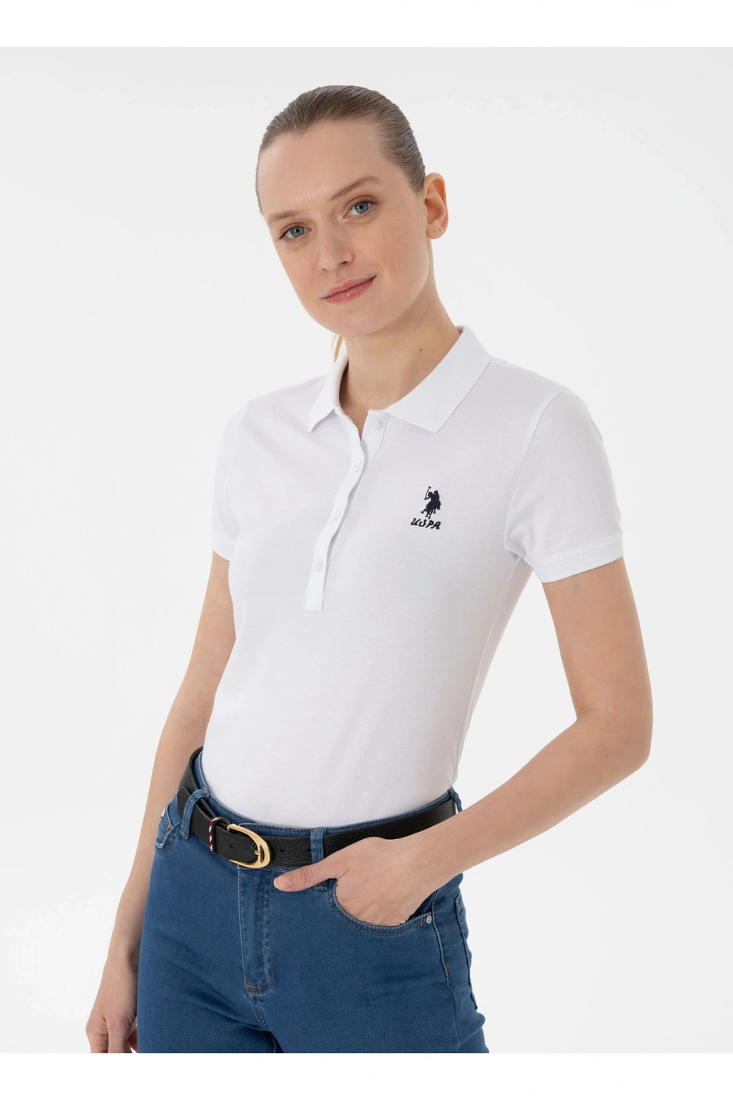 U.S. Polo Assn. Polo Yaka Beyaz Kadın T-Shirt TP0125