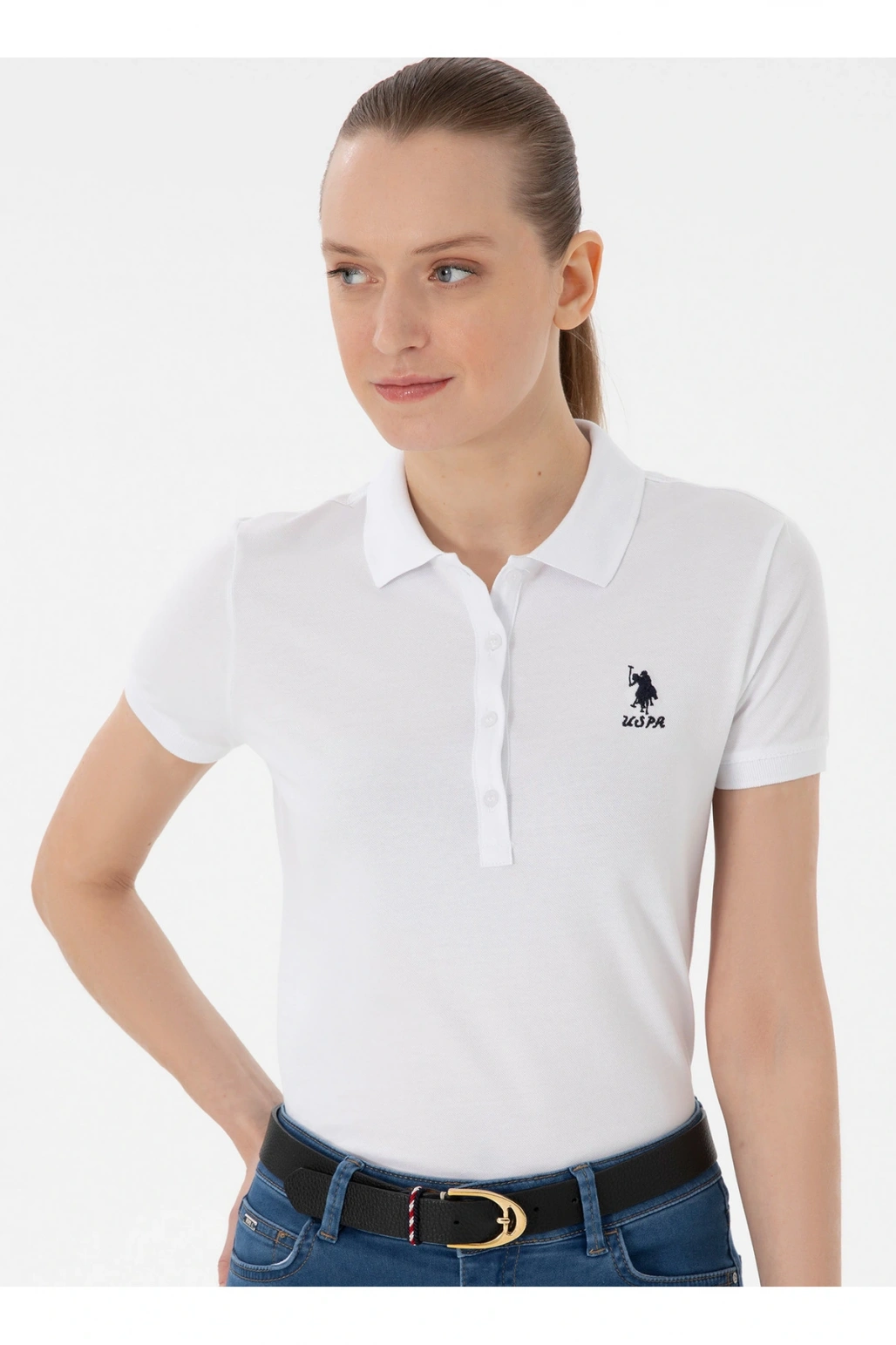 U.S. Polo Assn. Polo Yaka Beyaz Kadın T-Shirt TP0125