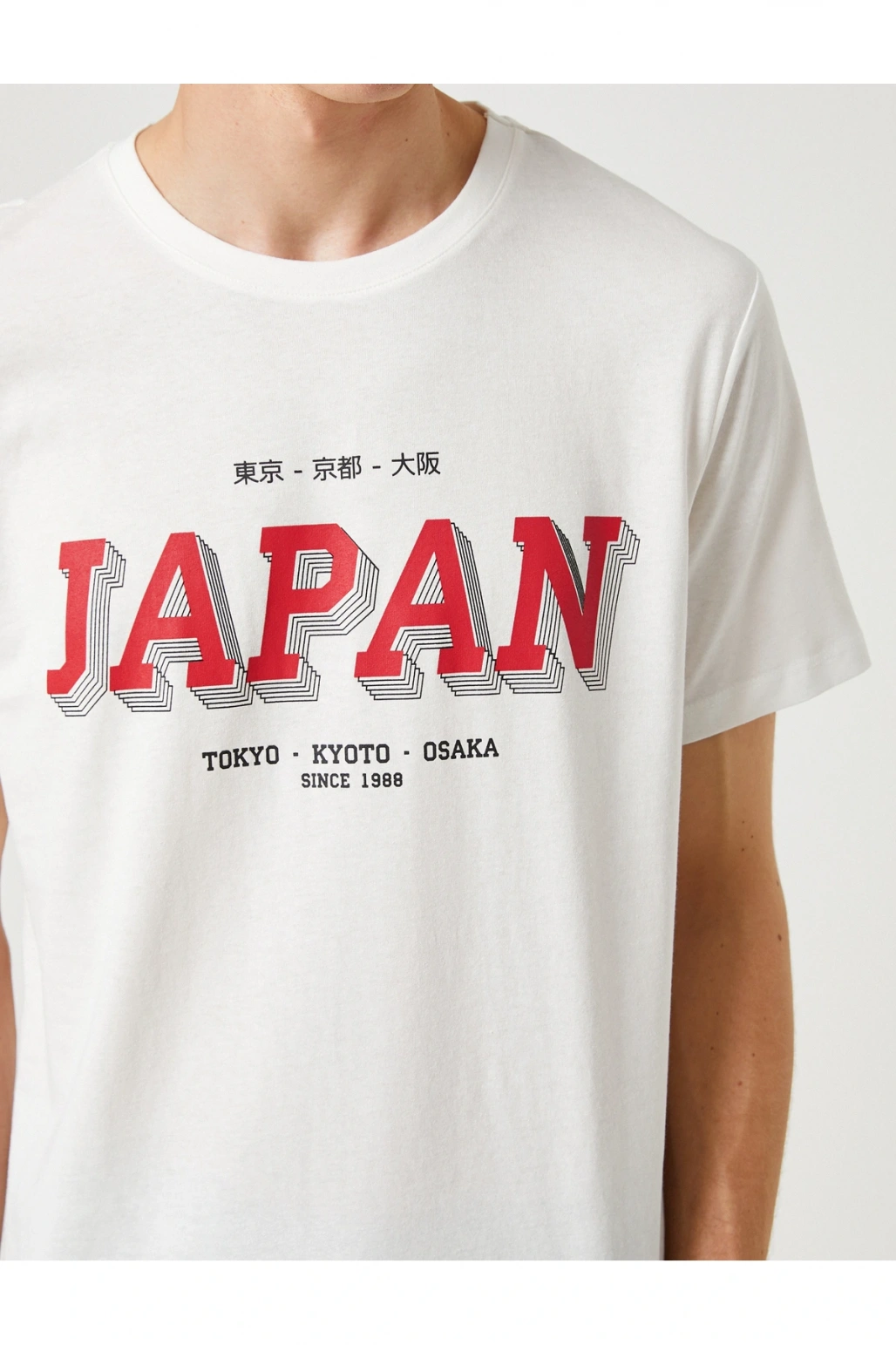 Uzakdoğu Baskılı Tişört Bisiklet Yaka Kısa Kollu