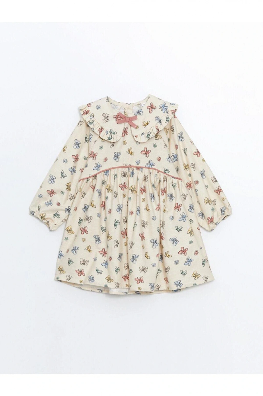 Uzun Kollu Baskılı Kız Bebek Elbise