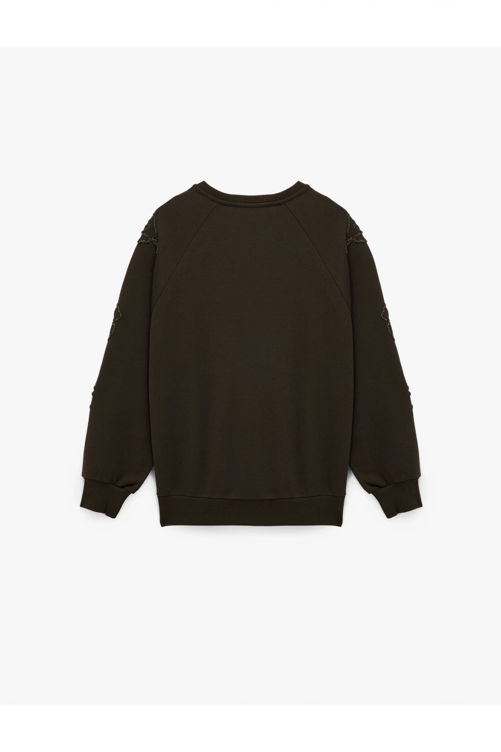 Uzun Kollu Bisiklet Yaka Çiçekli Boncuk Nakış Detaylı Oversize Sweatshirt