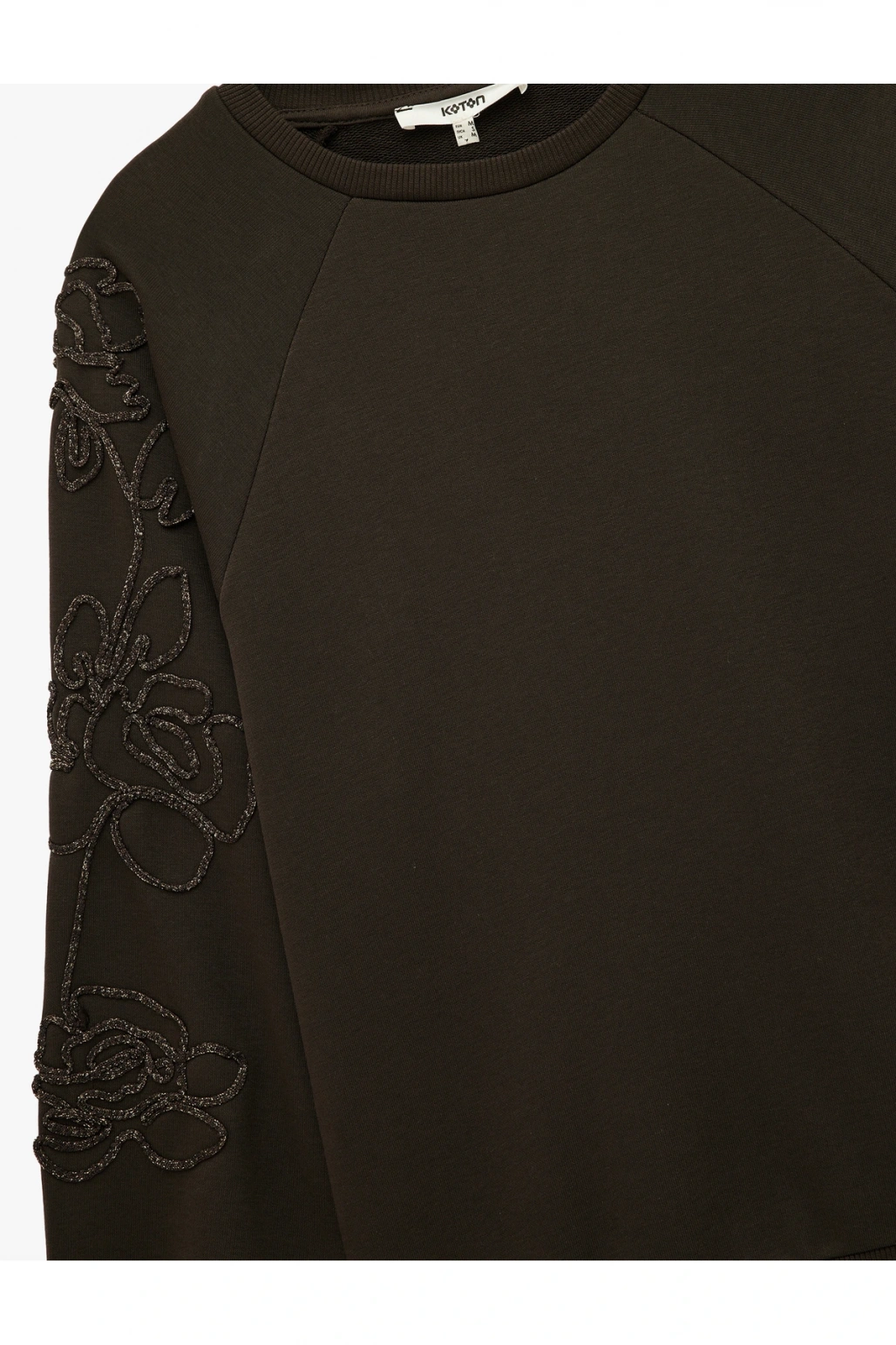 Uzun Kollu Bisiklet Yaka Çiçekli Boncuk Nakış Detaylı Oversize Sweatshirt