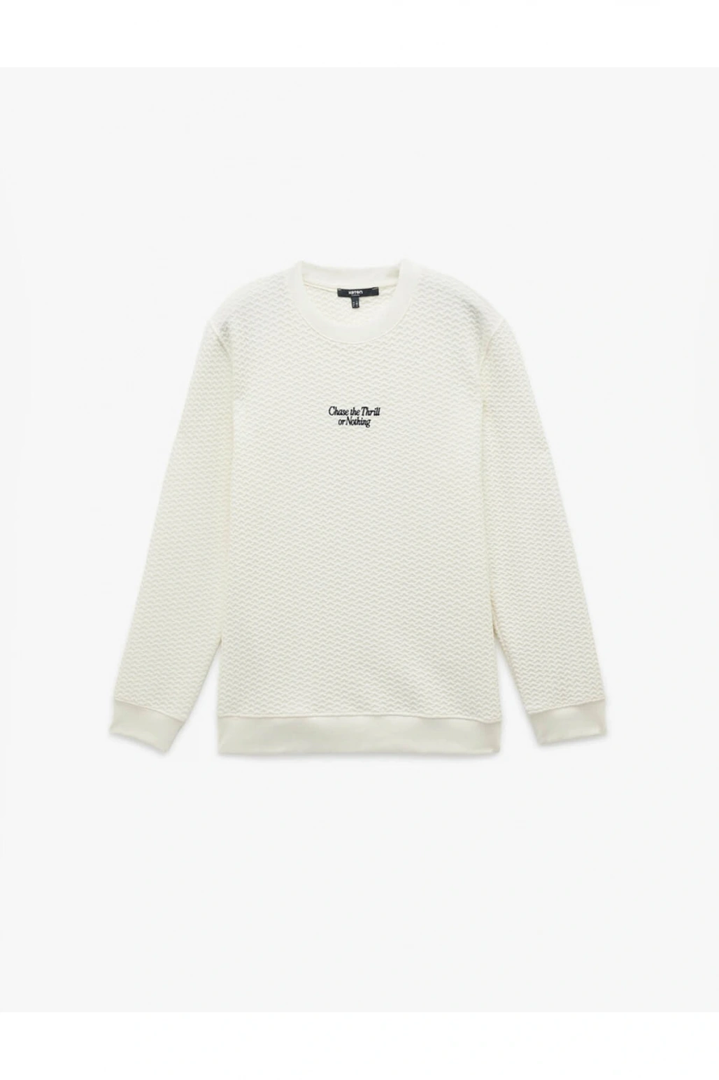 Uzun Kollu Bisiklet Yaka Dokulu İşlemeli Sweatshirt