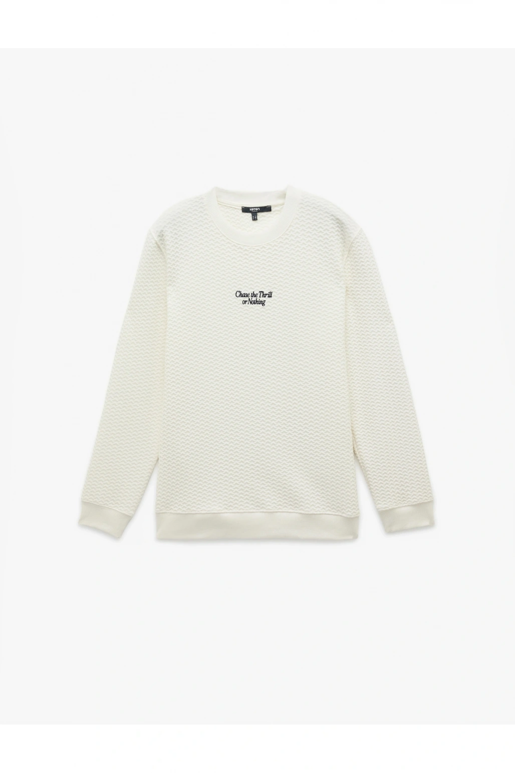 Uzun Kollu Bisiklet Yaka Dokulu İşlemeli Sweatshirt