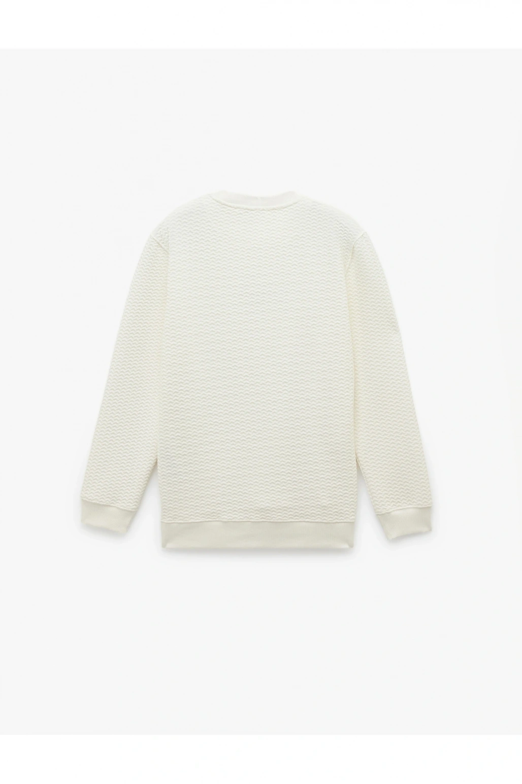 Uzun Kollu Bisiklet Yaka Dokulu İşlemeli Sweatshirt