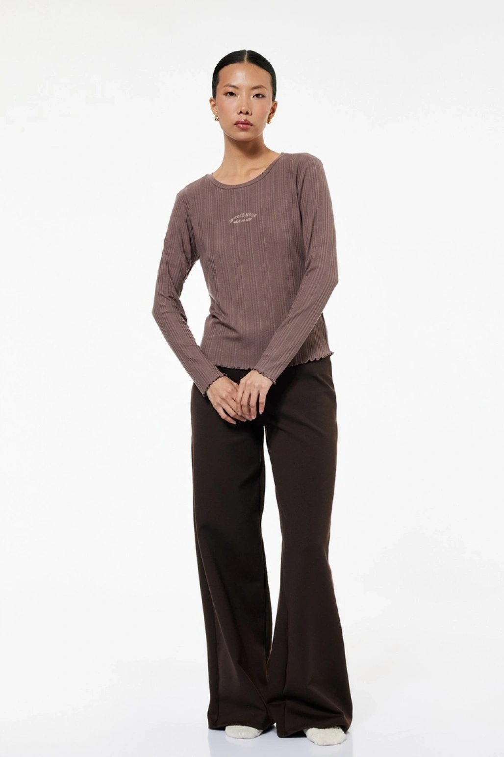 Uzun Kollu Bisiklet Yaka Modal Pijama Üstü