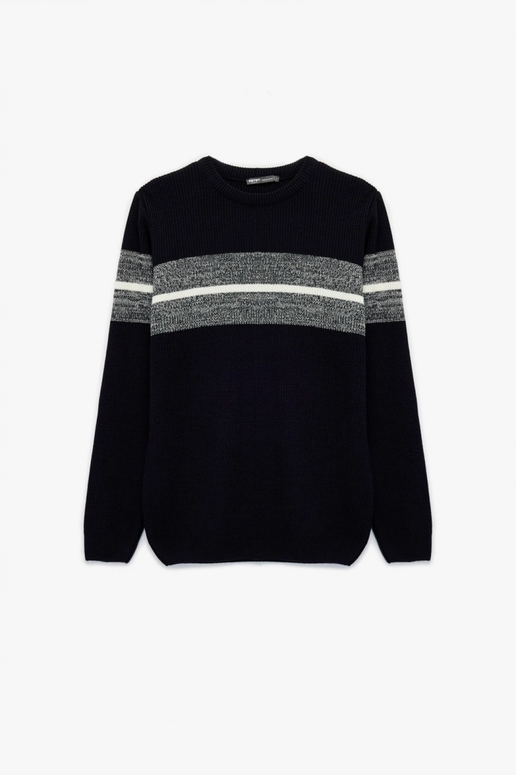 Uzun Kollu Çizgi Detaylı Bisiklet Yaka Kışlık Triko Kazak