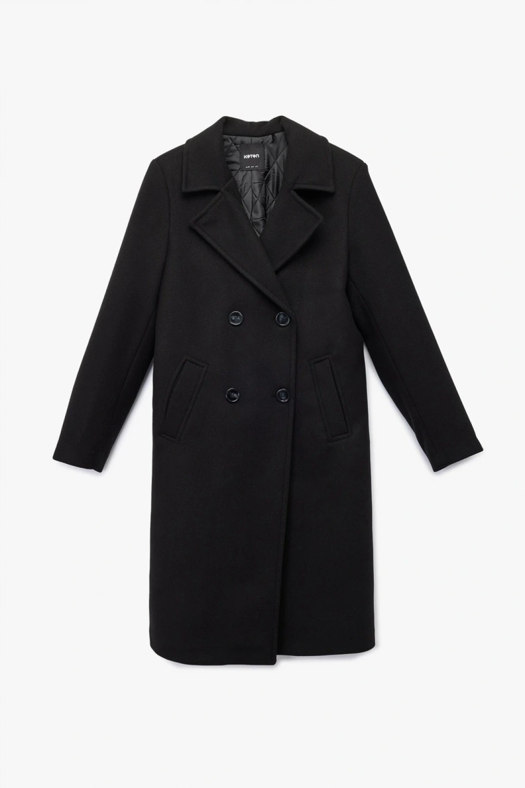 Uzun Kollu Düğmeli Kruvaze Kaşe Kaban