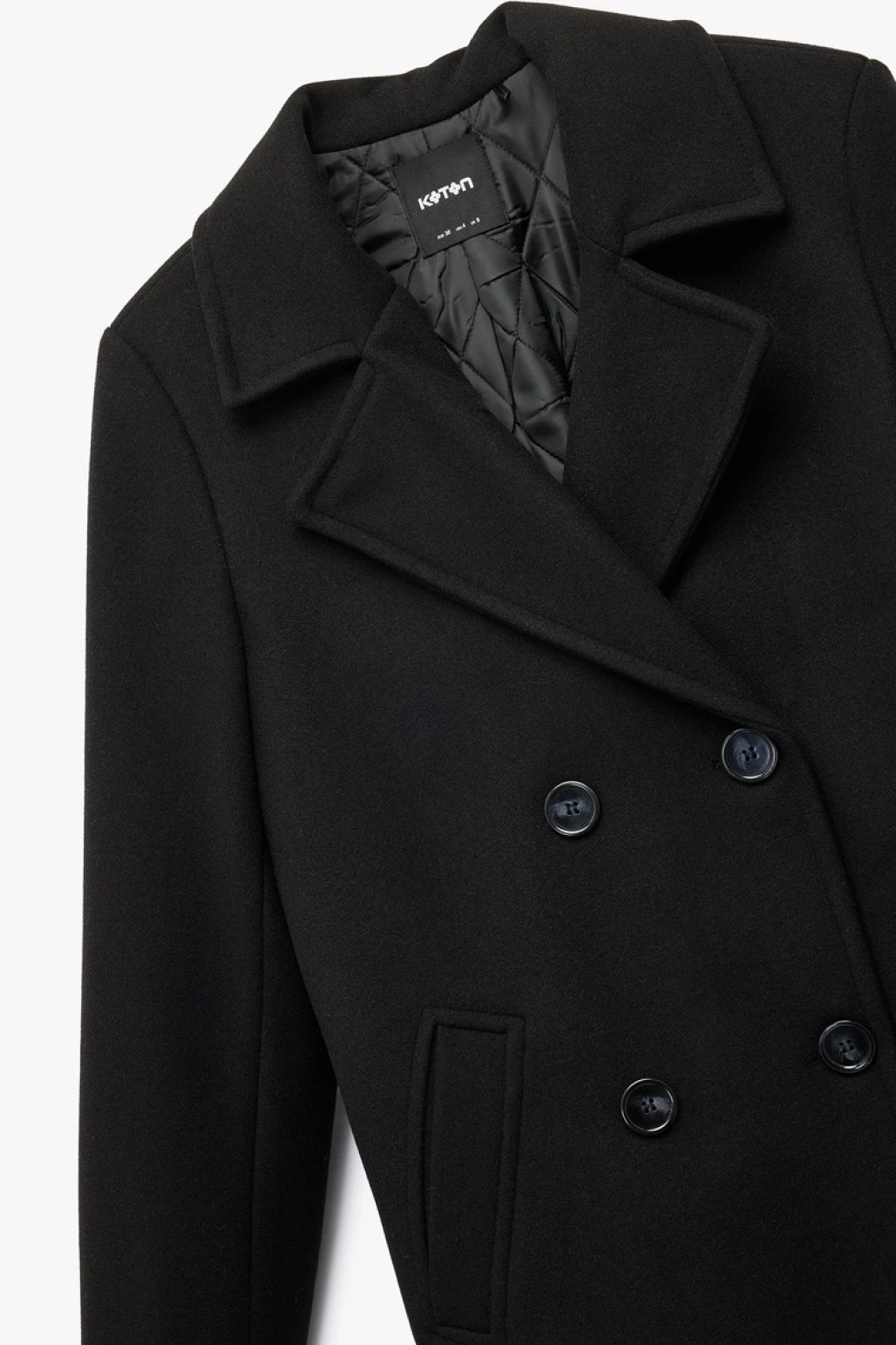 Uzun Kollu Düğmeli Kruvaze Kaşe Kaban