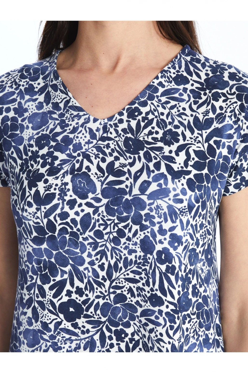 V Yaka Çiçekli A Kesim Kadın Elbise