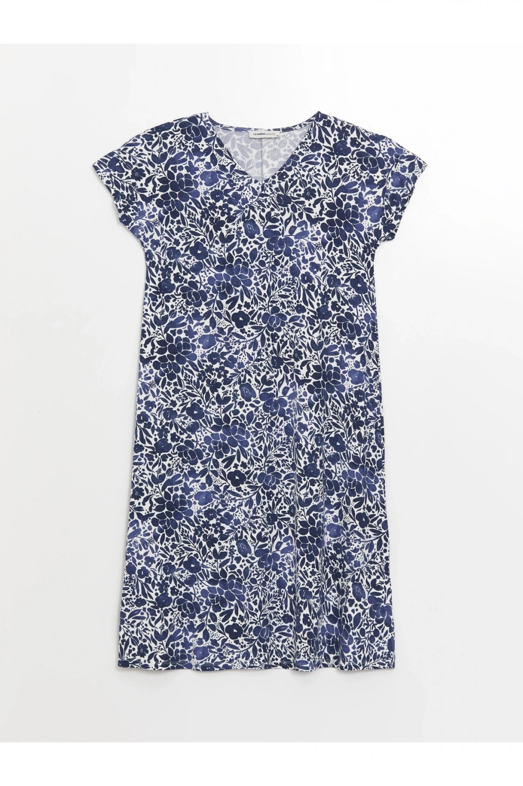 V Yaka Çiçekli A Kesim Kadın Elbise