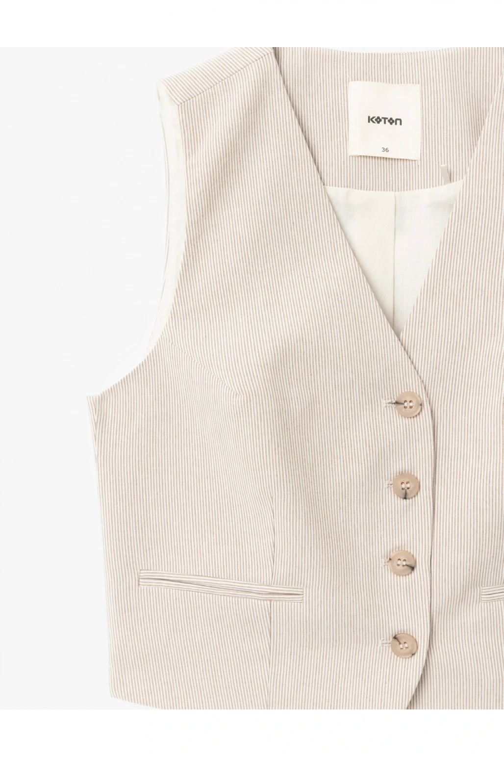 V Yaka Düğmeli Çizgili Blazer Yelek