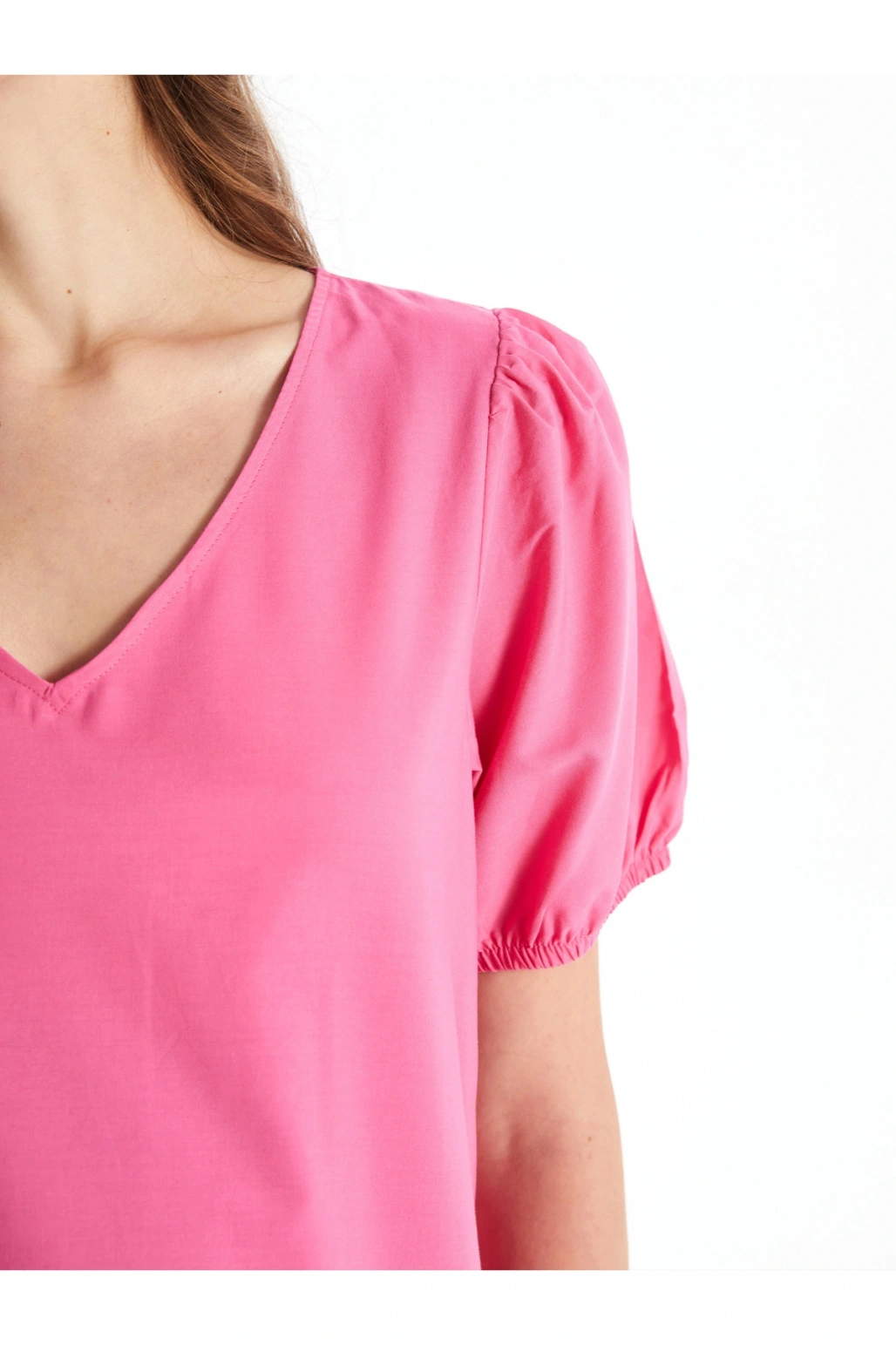 V Yaka Düz Kısa Kollu Hamile Elbise