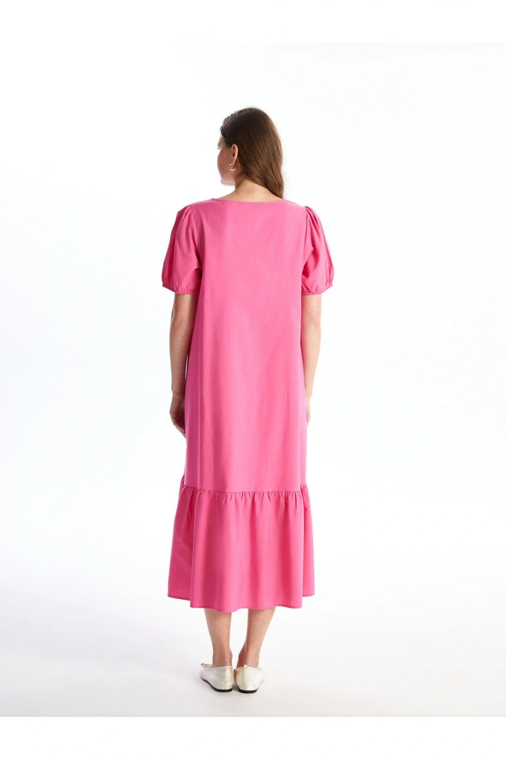 V Yaka Düz Kısa Kollu Hamile Elbise