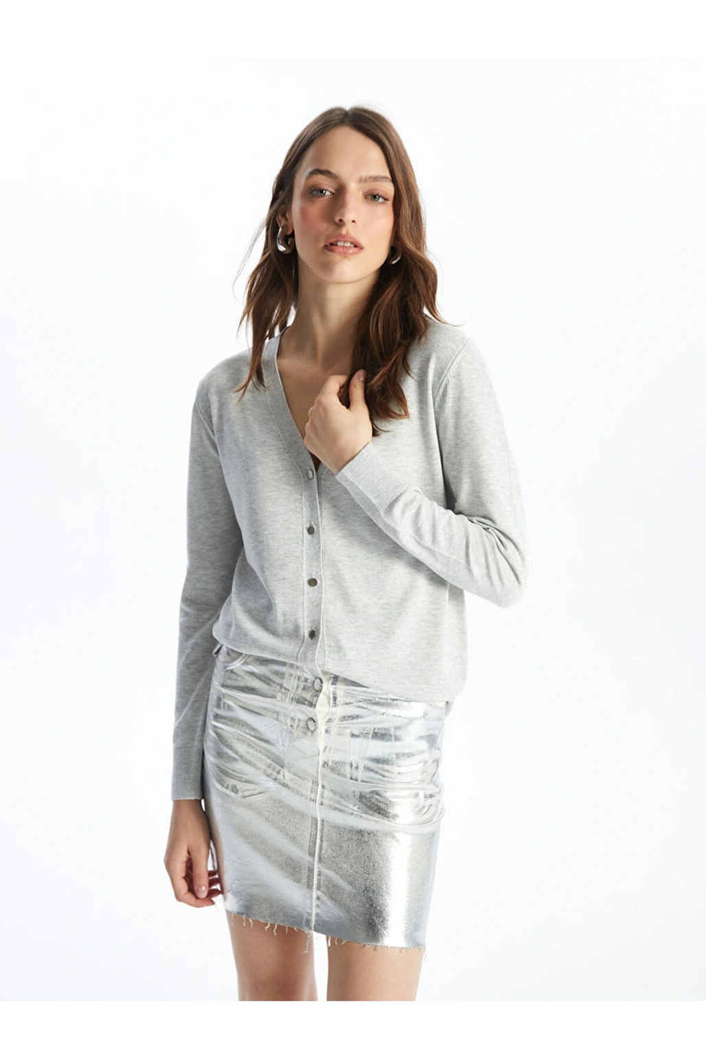 V Yaka Kadın Triko Hırka