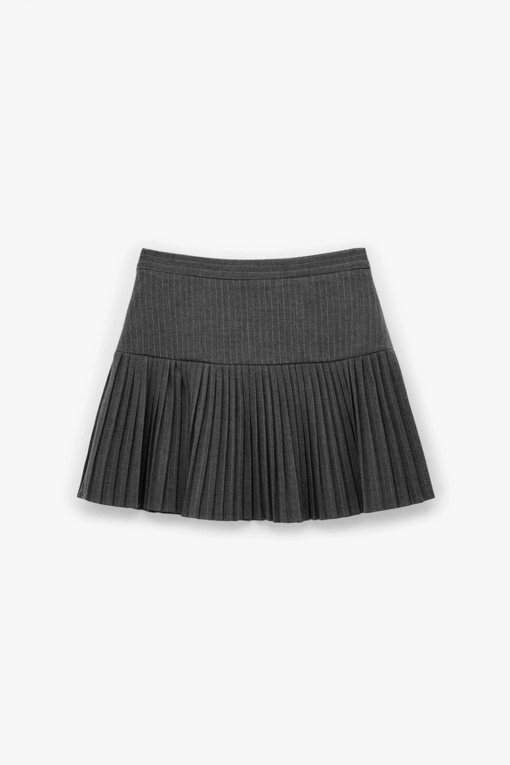 Viskon Karışımlı Cep Detaylı Çizgili Pileli Mini Etek