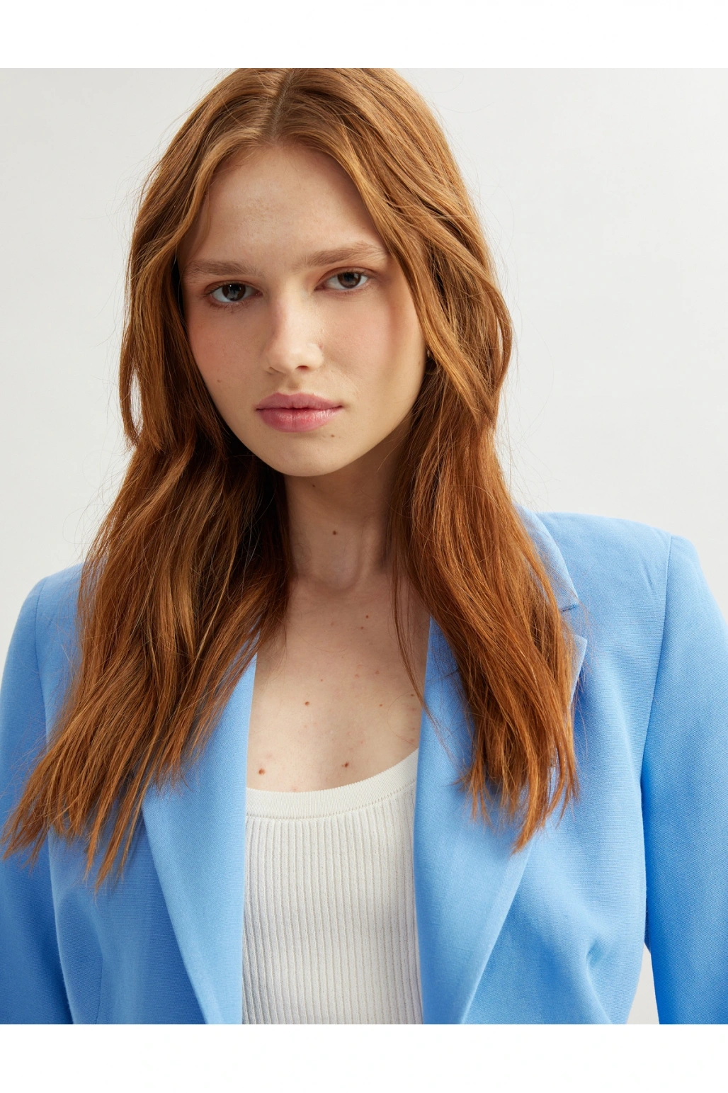 Viskon Keten Karışımlı Düğmeli Uzun Kollu Cepli Kruvaze Blazer Ceket