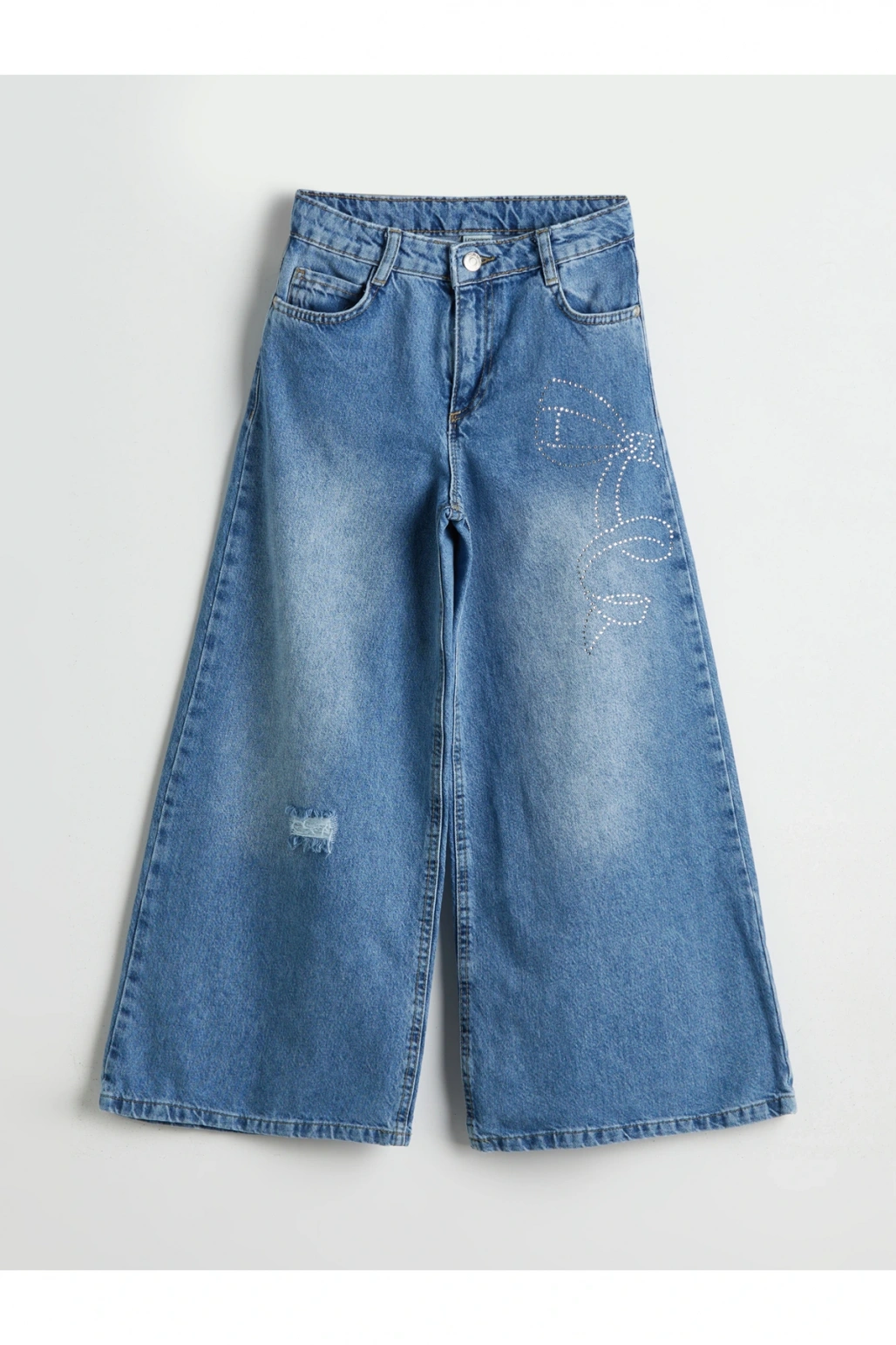 Wideleg Taşlı Kız Çocuk Jean Pantolon