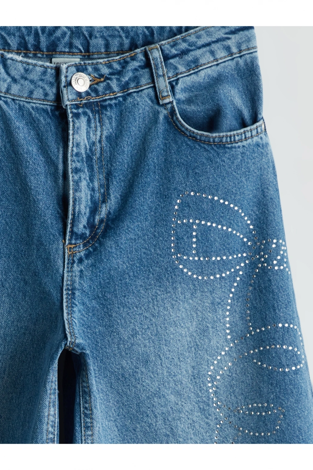 Wideleg Taşlı Kız Çocuk Jean Pantolon