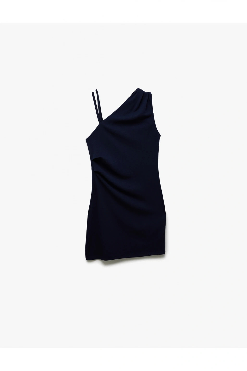 X Sima Tarkan - Krep Scuba Kumaş Drapeli Mini Tek Omuz Elbise