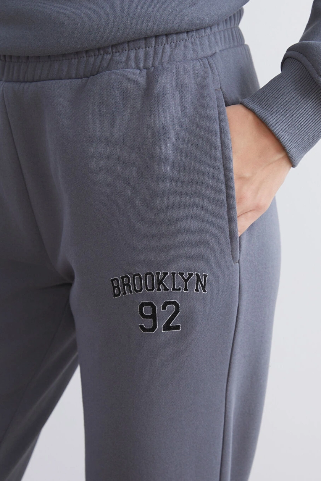 XSIDE Antrasit Beli Lastikli Kadın Kalın Jogger Eşofman Altı