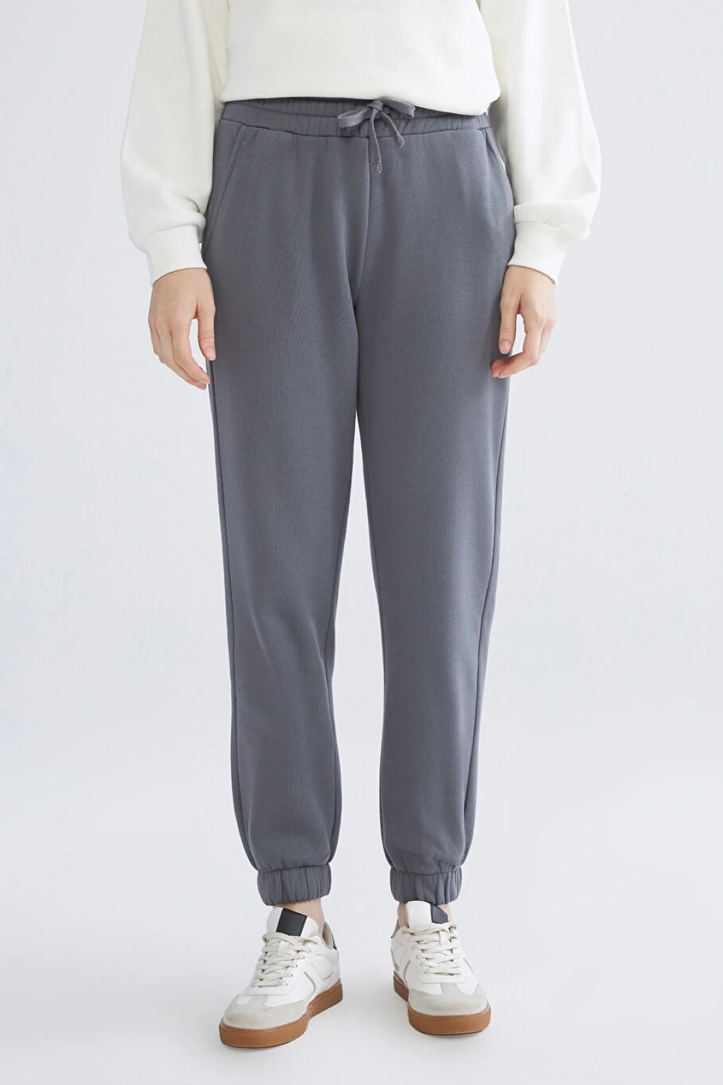 XSIDE Antrasit Beli Lastikli Kadın Kalın Jogger Eşofman Altı