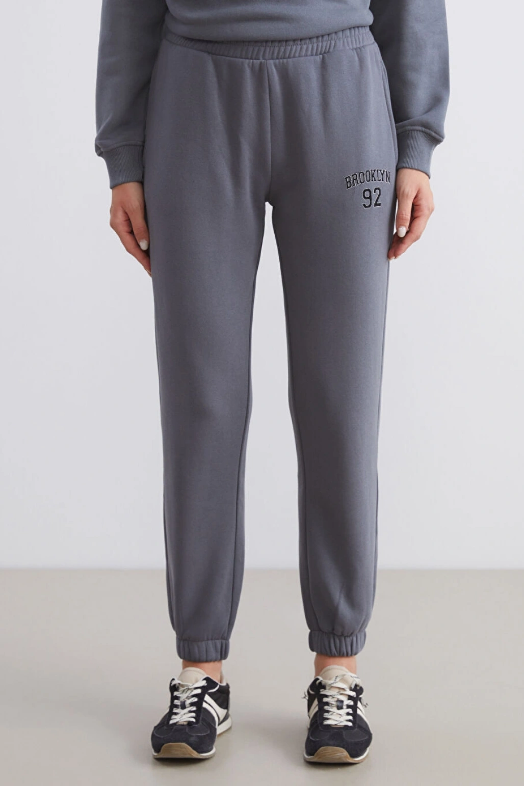 XSIDE Antrasit Beli Lastikli Kadın Kalın Jogger Eşofman Altı