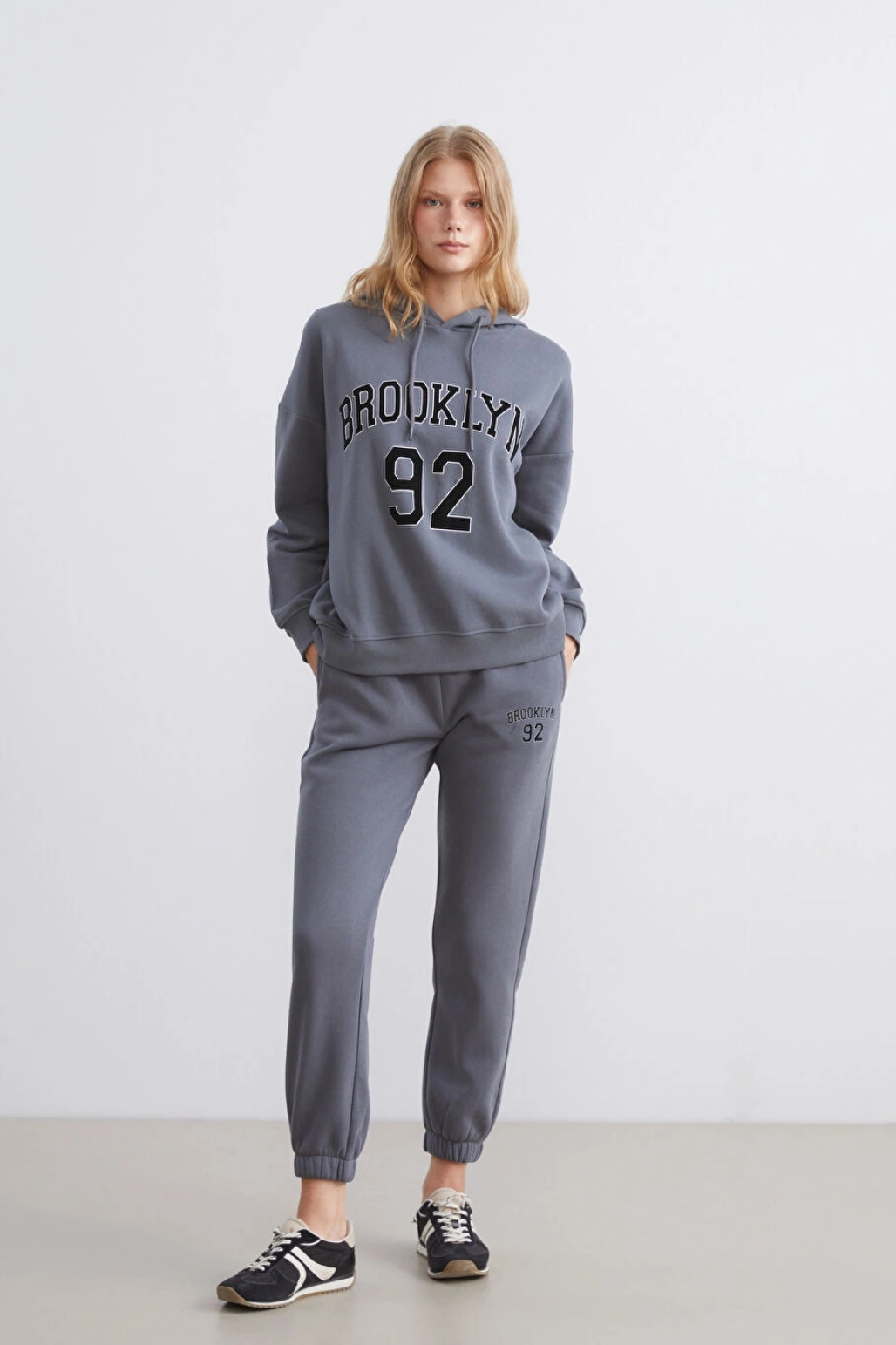 XSIDE Antrasit Beli Lastikli Kadın Kalın Jogger Eşofman Altı