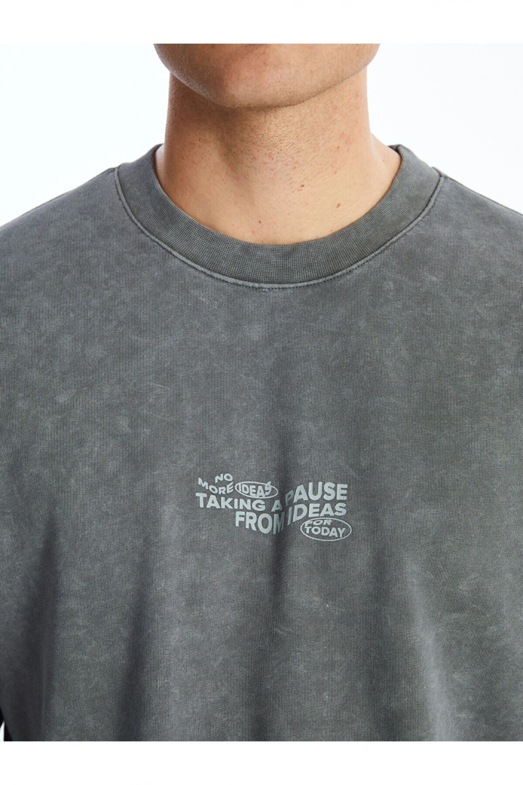 Xsıde Antrasit Bisiklet Yaka Uzun Kollu Baskılı Erkek Sweatshirt