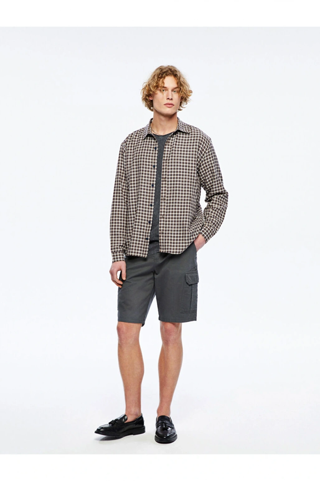 XSIDE Antrasit Standart Kalıp Gabardin Erkek Kargo Şort