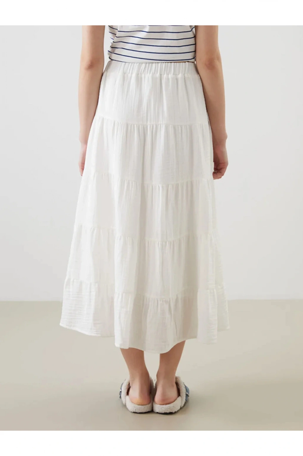 XSIDE Beyaz Beli Lastikli Katkat Etek
