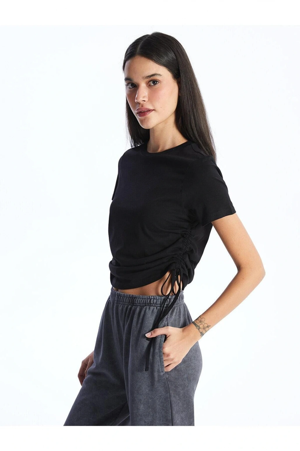 XSIDE Bisiklet Yaka Düz Kısa Kollu Kadın Tişört