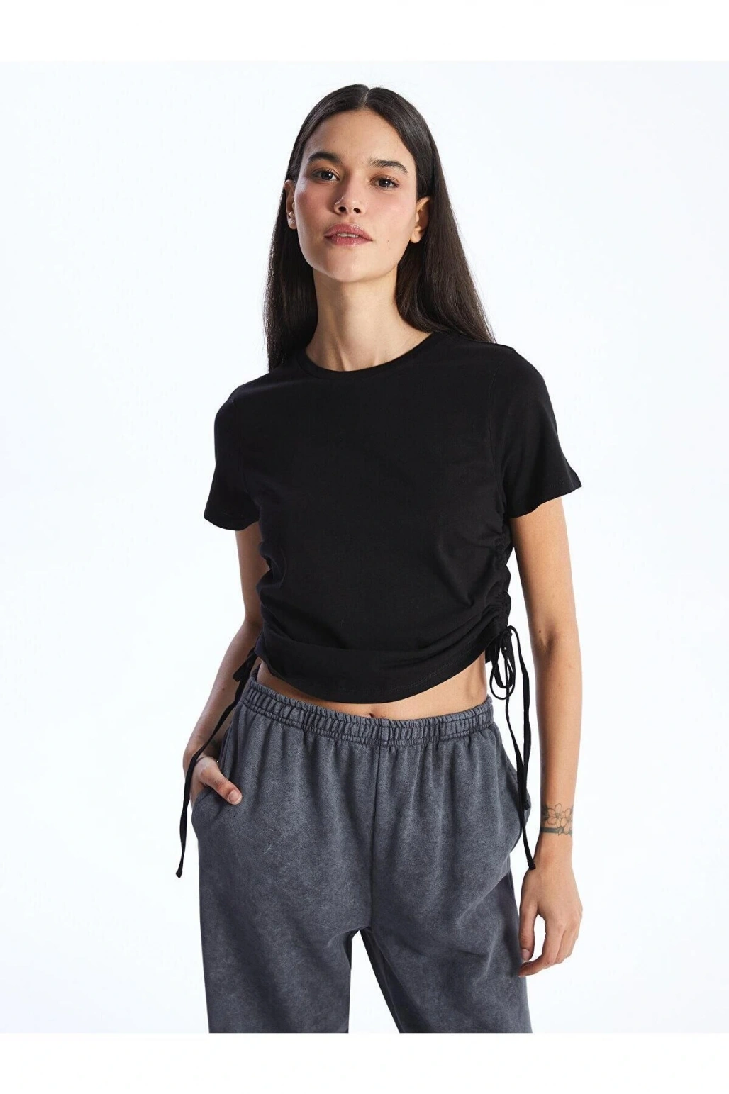 XSIDE Bisiklet Yaka Düz Kısa Kollu Kadın Tişört