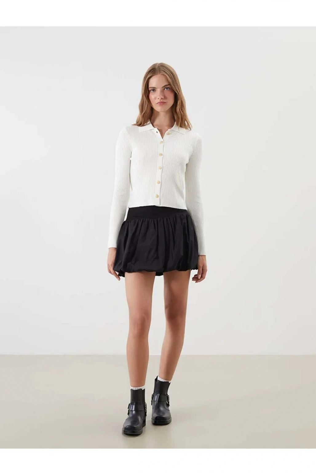 XSIDE Ekru Polo Yaka Kadın Triko Hırka