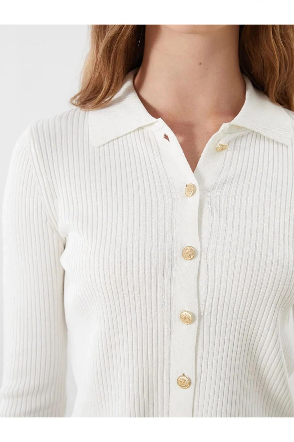 XSIDE Ekru Polo Yaka Kadın Triko Hırka