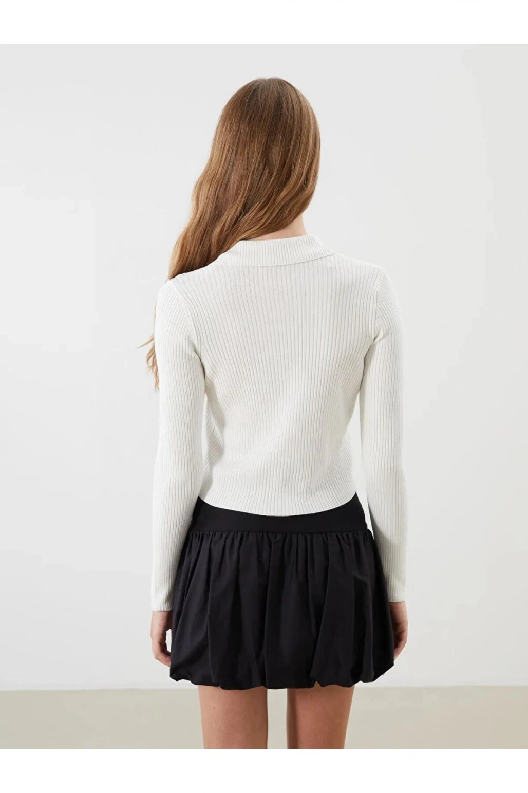 XSIDE Ekru Polo Yaka Kadın Triko Hırka