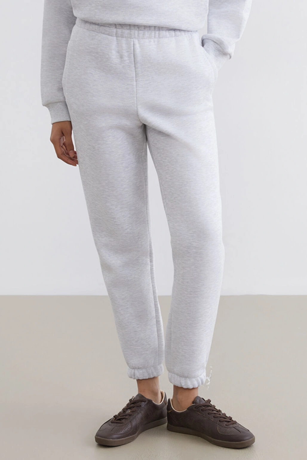 XSIDE Gri Beli Lastikli Kadın Kalın Jogger Eşofman Altı